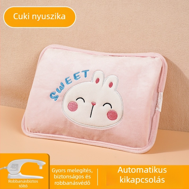 Tölthető forróvíz-palack - biztonságos, önmelegedő elektromos melegítő párna HLZ-2025, 220V, 380W, flanel anyag