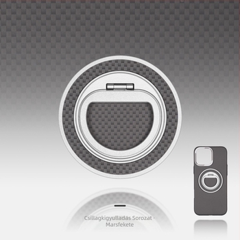MagSafe-kompatibilis telefon-tartó szénszálas és fém anyagból, forgó gyűrű záróval, háromszög alakú