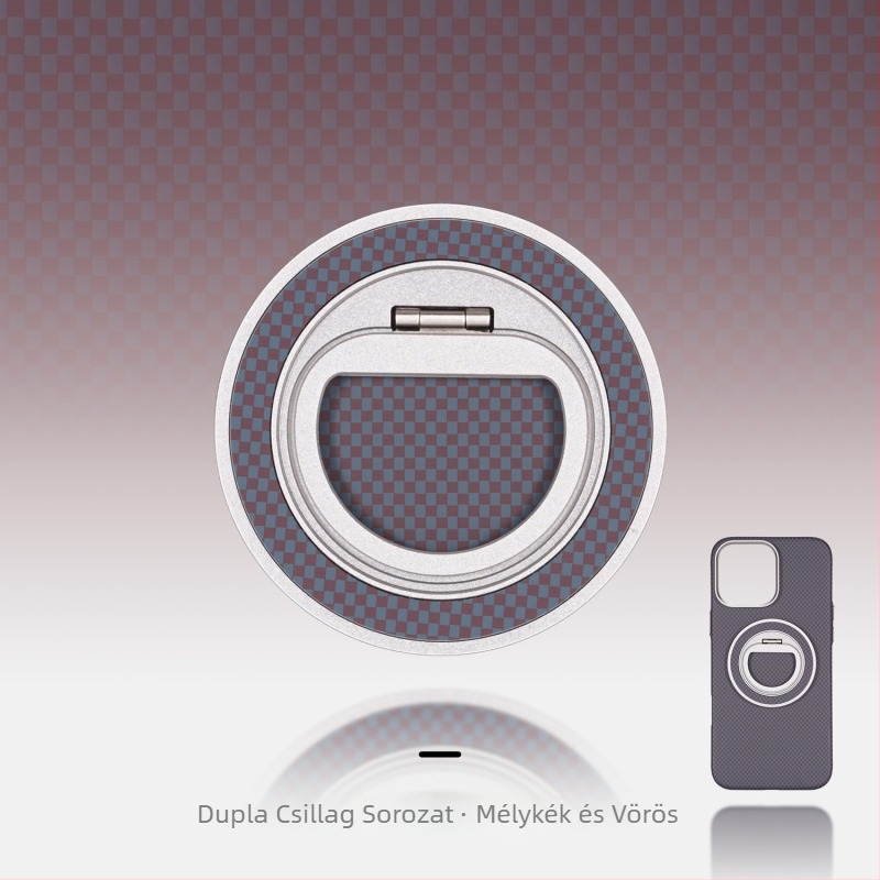 MagSafe-kompatibilis telefon-tartó szénszálas és fém anyagból, forgó gyűrű záróval, háromszög alakú