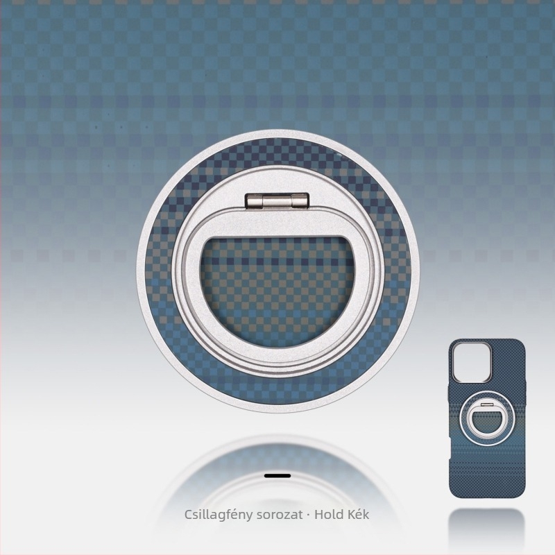 MagSafe-kompatibilis telefon-tartó szénszálas és fém anyagból, forgó gyűrű záróval, háromszög alakú