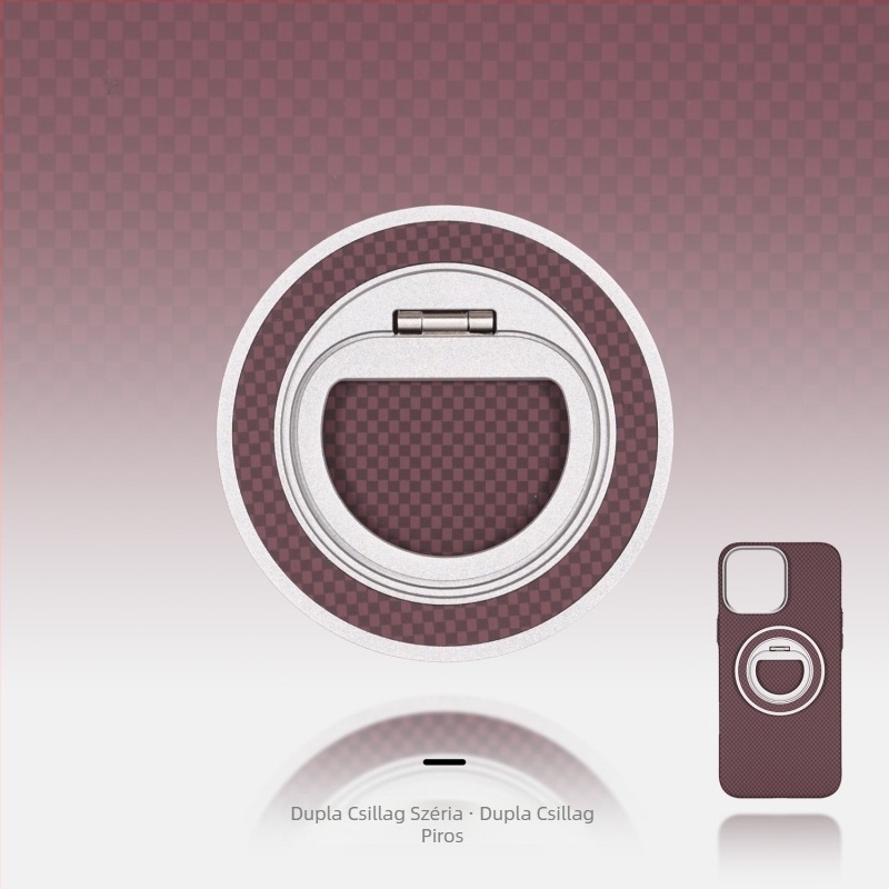 MagSafe-kompatibilis telefon-tartó szénszálas és fém anyagból, forgó gyűrű záróval, háromszög alakú