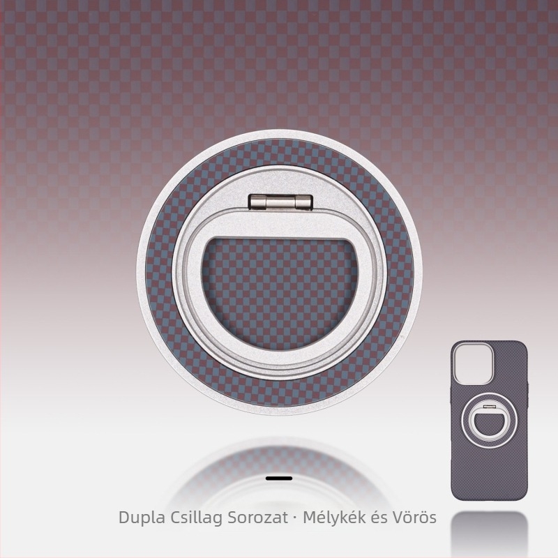 MagSafe-kompatibilis telefon-tartó szénszálas és fém anyagból, forgó gyűrű záróval, háromszög alakú