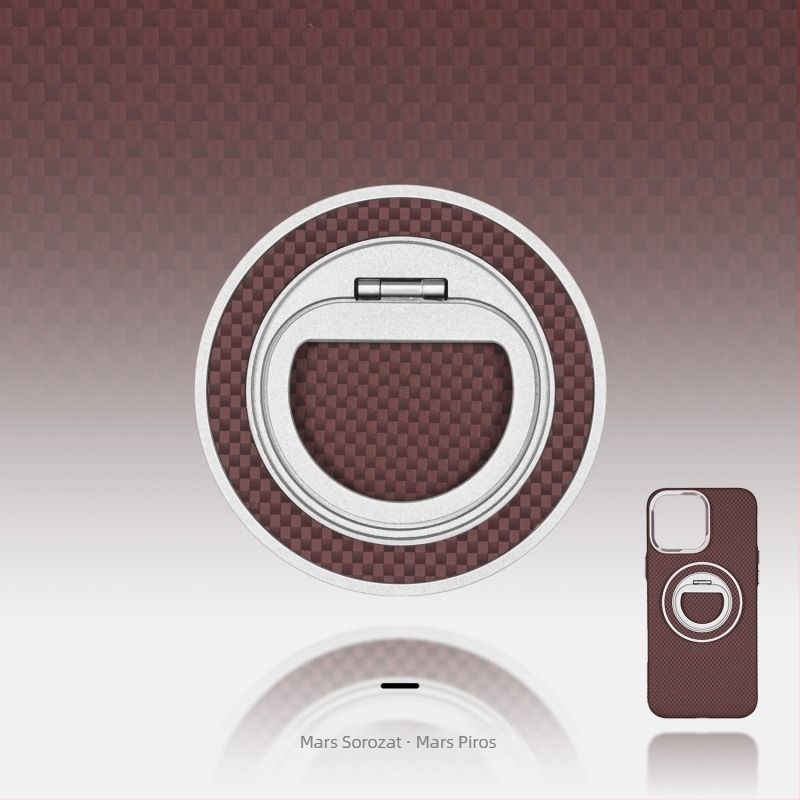 MagSafe-kompatibilis telefon-tartó szénszálas és fém anyagból, forgó gyűrű záróval, háromszög alakú