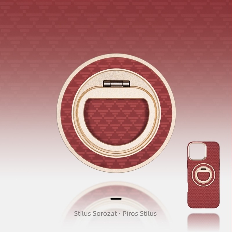 MagSafe-kompatibilis telefon-tartó szénszálas és fém anyagból, forgó gyűrű záróval, háromszög alakú