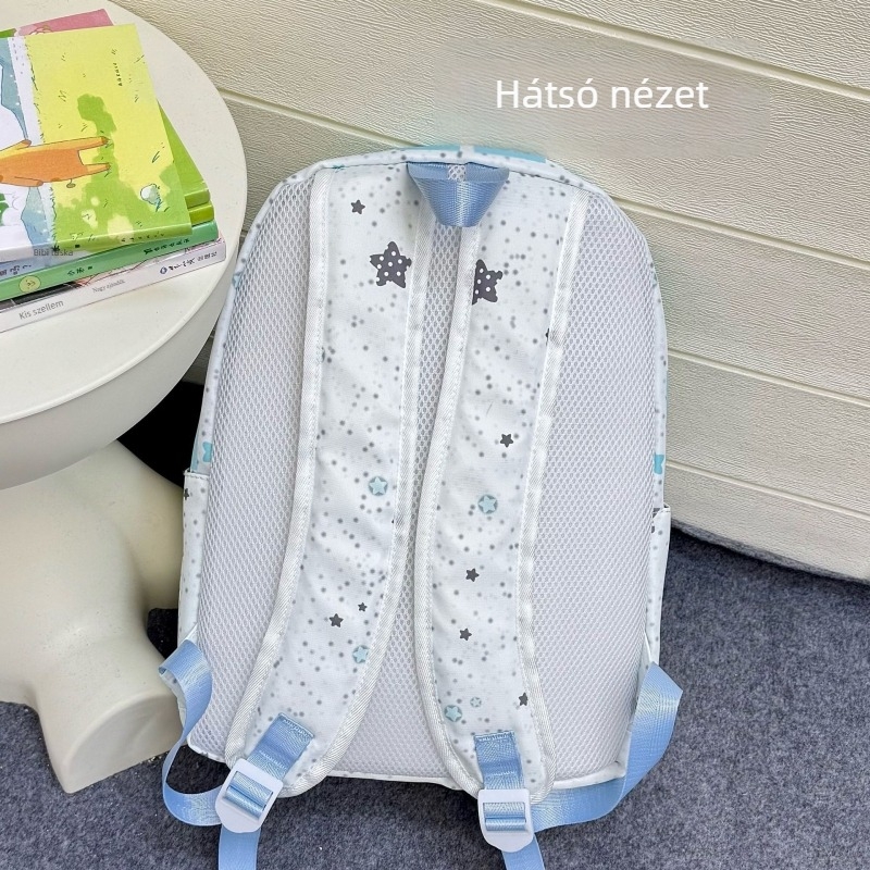 Nylon hátizsák lányoknak, csillagmintás, kapacitás 20 L alatt, kompatibilis 13 hüvelykes laptophoz, görbült vállpántok.