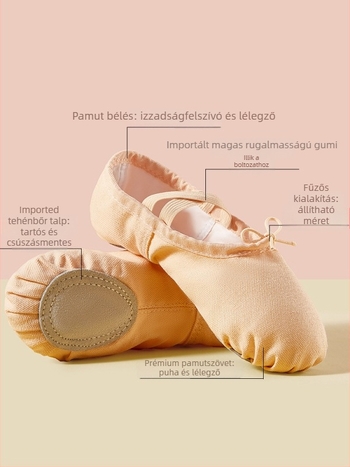 Gyermekeknek készült tánccipő, puha talppal, vászon felsőrésszel, macska mancsa motívummal, fűző- és húzózsinórral, uniszex