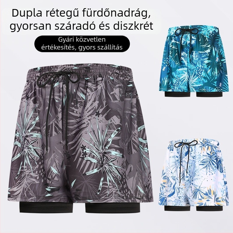 Férfi középhosszú úszónadrág, szabás négyszögletes, dupla bélés, nagy méret, strandnadrág felnőtteknek úszáshoz