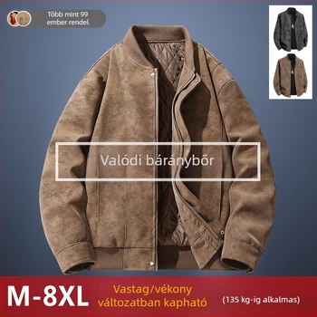 Fényűző retro velúr báránybőr kabát férfiaknak, tavasz–ősz, nagy méret, mindennapi munkaruha