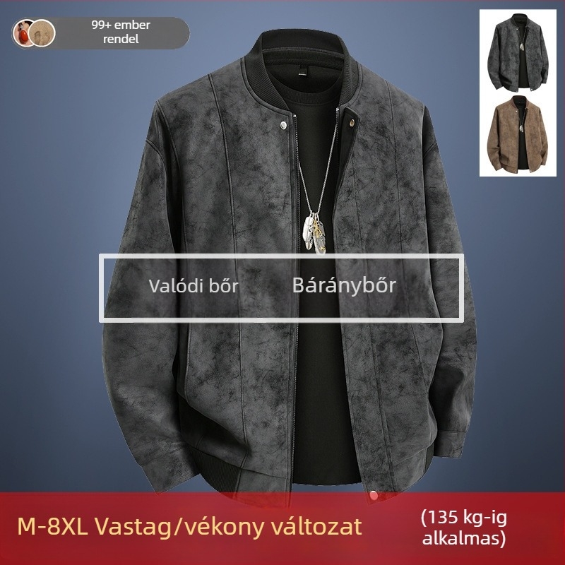 Fényűző retro velúr báránybőr kabát férfiaknak, tavasz–ősz, nagy méret, mindennapi munkaruha