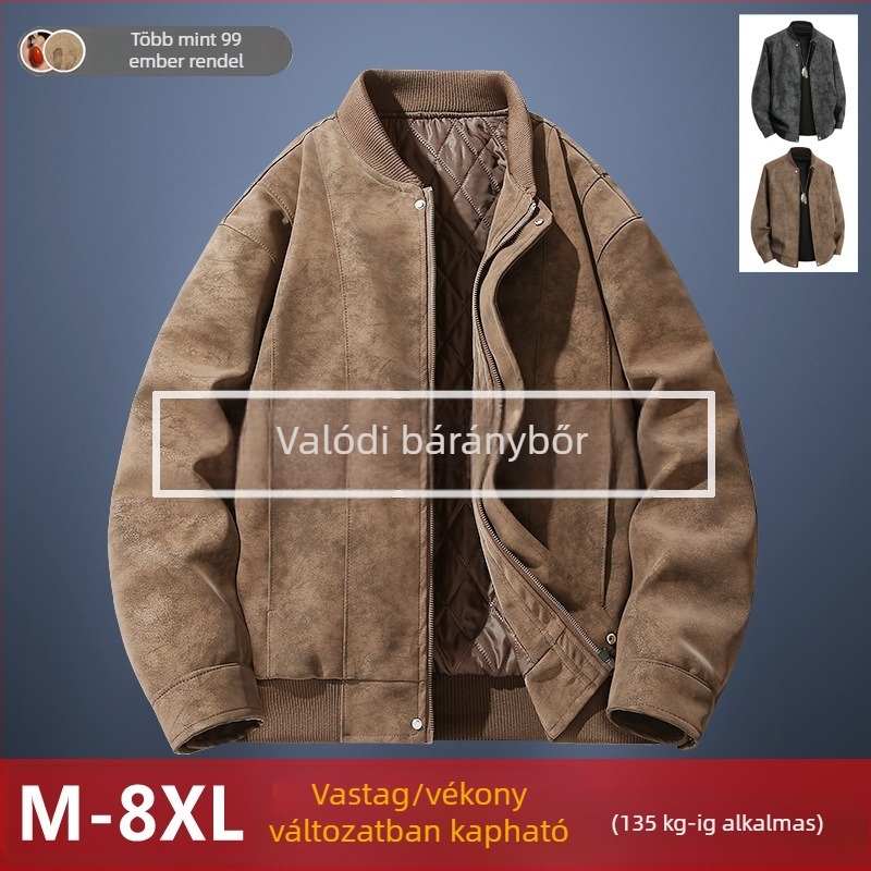 Fényűző retro velúr báránybőr kabát férfiaknak, tavasz–ősz, nagy méret, mindennapi munkaruha