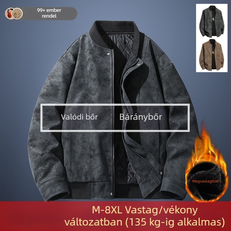 Fényűző retro velúr báránybőr kabát férfiaknak, tavasz–ősz, nagy méret, mindennapi munkaruha