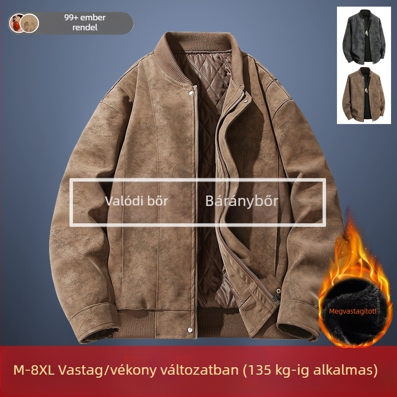 Fényűző retro velúr báránybőr kabát férfiaknak, tavasz–ősz, nagy méret, mindennapi munkaruha