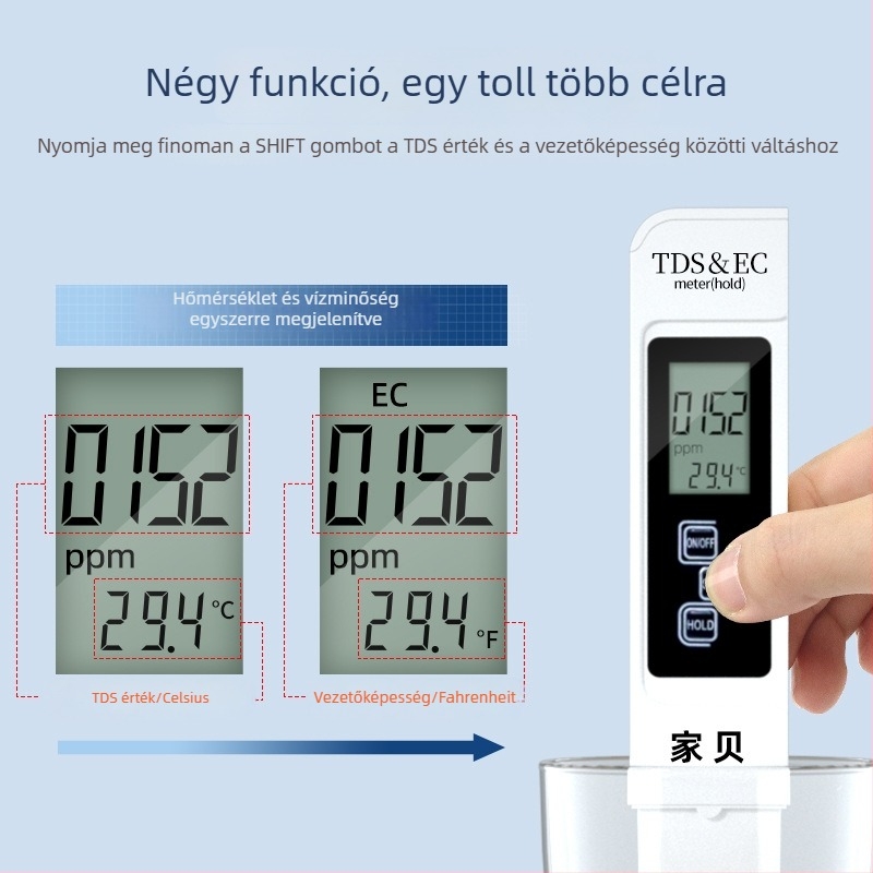 Négy az egyben: multifunkcionális EC vezetőképesség mérő toll otthoni használatra – TDS, hőmérséklet és vízminőség pontos mérés