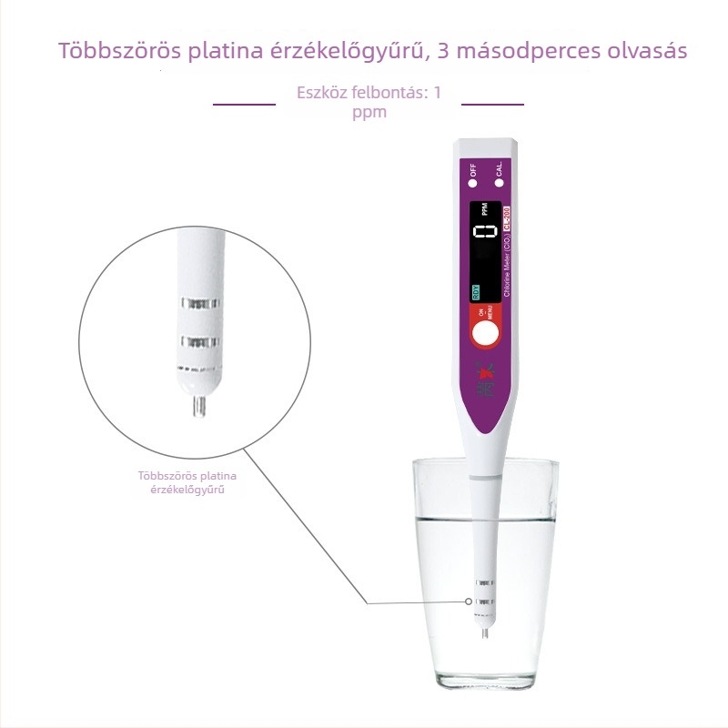 Klór-dioxid mérő hordozható vízminőségi analizátor CL-200 efferveszcens tabletta adagoló kalibrátorral, mérési tartomány 0-999 ppm, pontosság 1 ppm, tápfeszültség 3.2V