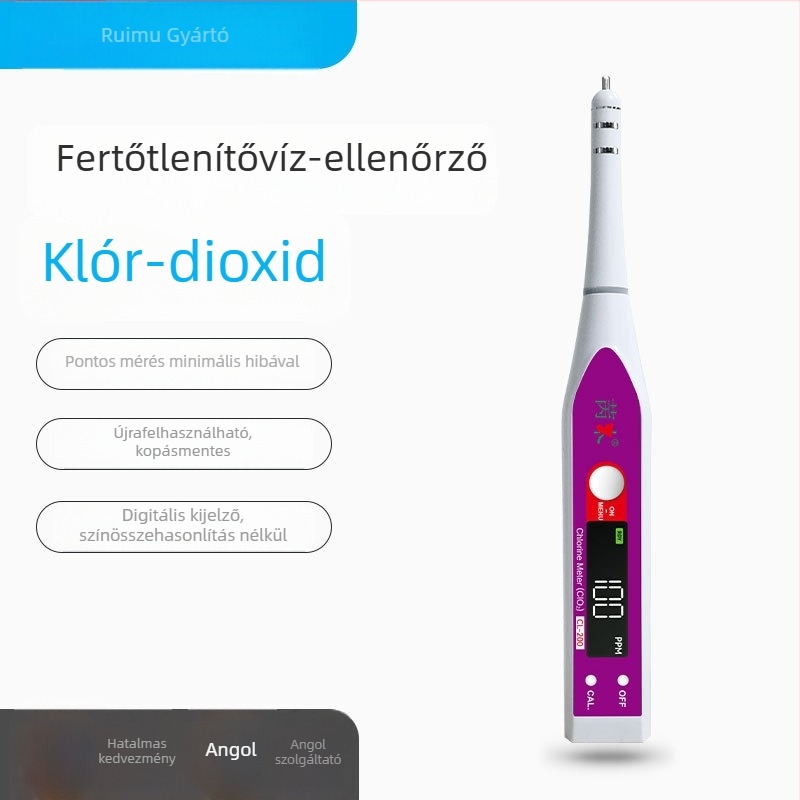 Klór-dioxid mérő hordozható vízminőségi analizátor CL-200 efferveszcens tabletta adagoló kalibrátorral, mérési tartomány 0-999 ppm, pontosság 1 ppm, tápfeszültség 3.2V