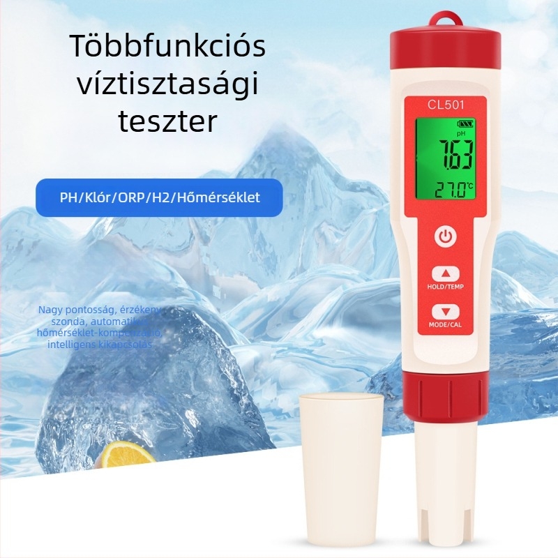 Vízminőség mérő toll, öt az egyben: pH, maradék klór, hidrogén, ORP és hőmérséklet
