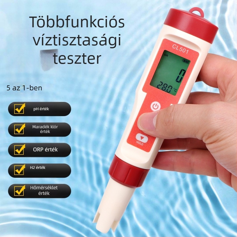Vízminőség mérő toll, öt az egyben: pH, maradék klór, hidrogén, ORP és hőmérséklet