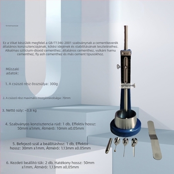 Standard Vicat készülék cementpaste állagának és megkötési idejének mérésére – Modell Standard, tartomány 0-70, pontosság 0.1, cikkszám WKY01, cserélhető kör alakú forma