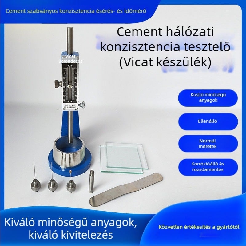 Standard Vicat készülék cementpaste állagának és megkötési idejének mérésére – Modell Standard, tartomány 0-70, pontosság 0.1, cikkszám WKY01, cserélhető kör alakú forma