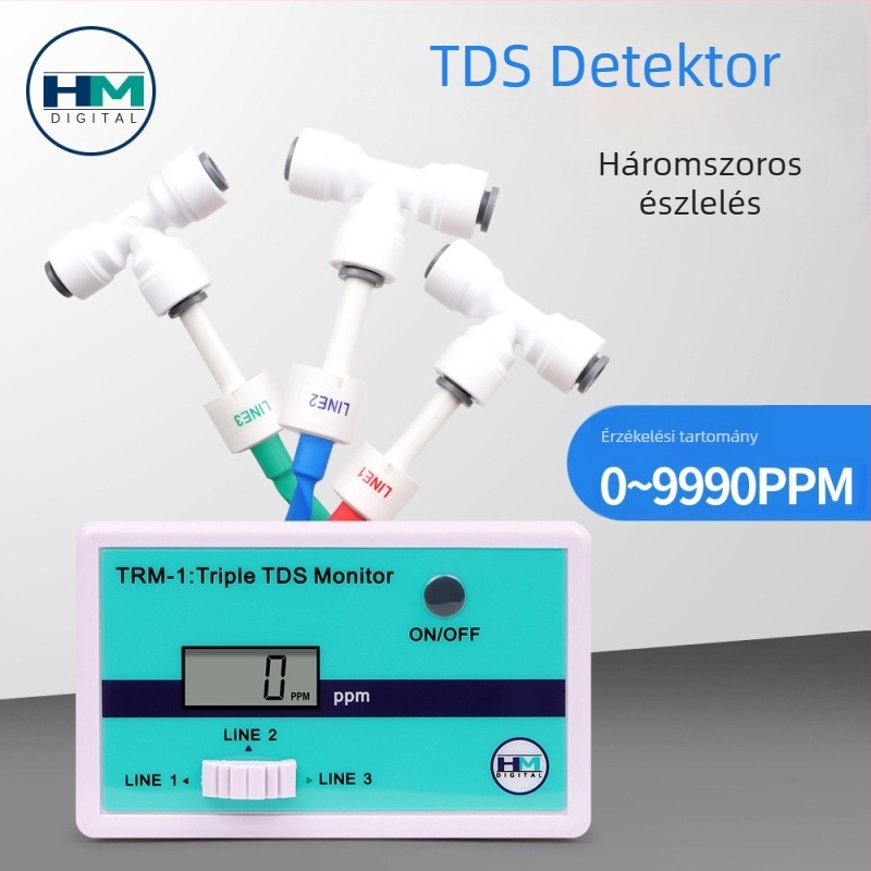 Hordozható TDS-detektor vízminőség-ellenőrzéshez (SM1/TRM1) - mérési tartomány 0–9990 ppm, felbontás 1 ppm, működéshez 2×1,5 V gombelemek