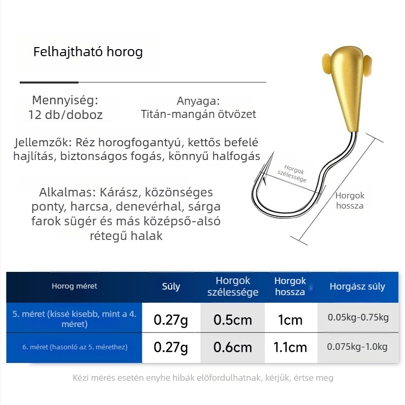 Új automata visszafordítható horog dobozban, 45°-os réz fejjel, visszafelé nyíló horog hínáros vízben történő horgászatra, ponty és kárász