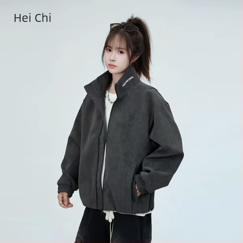 PU bőrkabát fleece béléssel, matt felület, álló gallér, cipzár, uniszex, patch zsebek, ferde szél