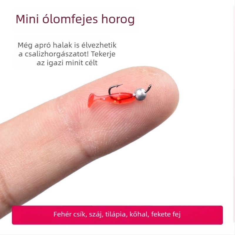 Ólomos fejű horog puha csalihoz — mikro erősítésű finom horog, ívelt hegy (T-végű puha féreg)