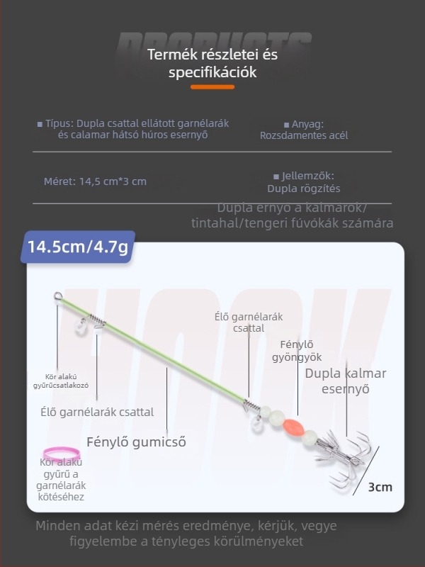 Esőernyő horog tengeri horgászathoz — világító, puha acéldrót, karcolásmentes