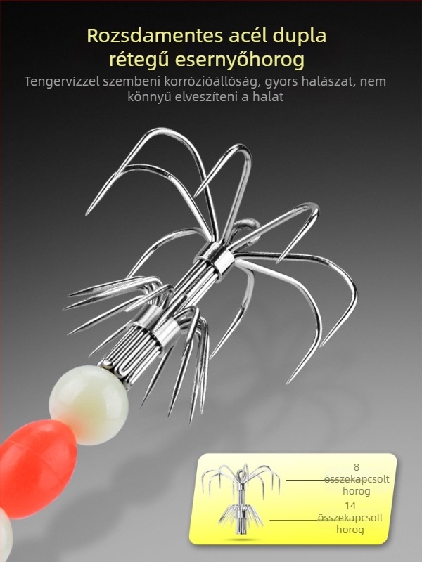 Esőernyő horog tengeri horgászathoz — világító, puha acéldrót, karcolásmentes