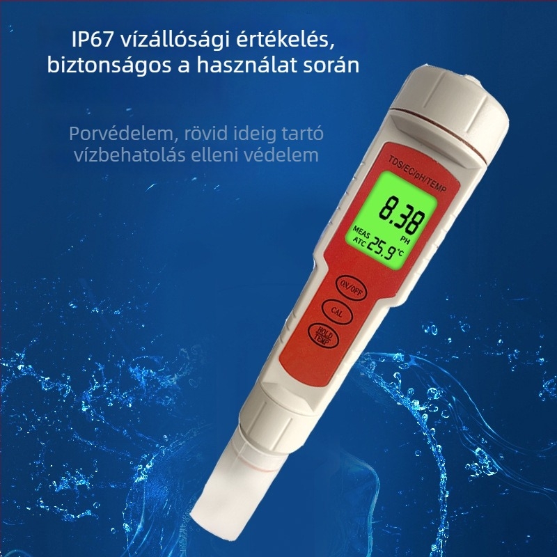EC-9908 Hordozható vízminőség-analizátor: EC 0-9999, pH 0-14, TDS 0-9999; Pontosság 0.01; Áramellátás: 1.5V×4