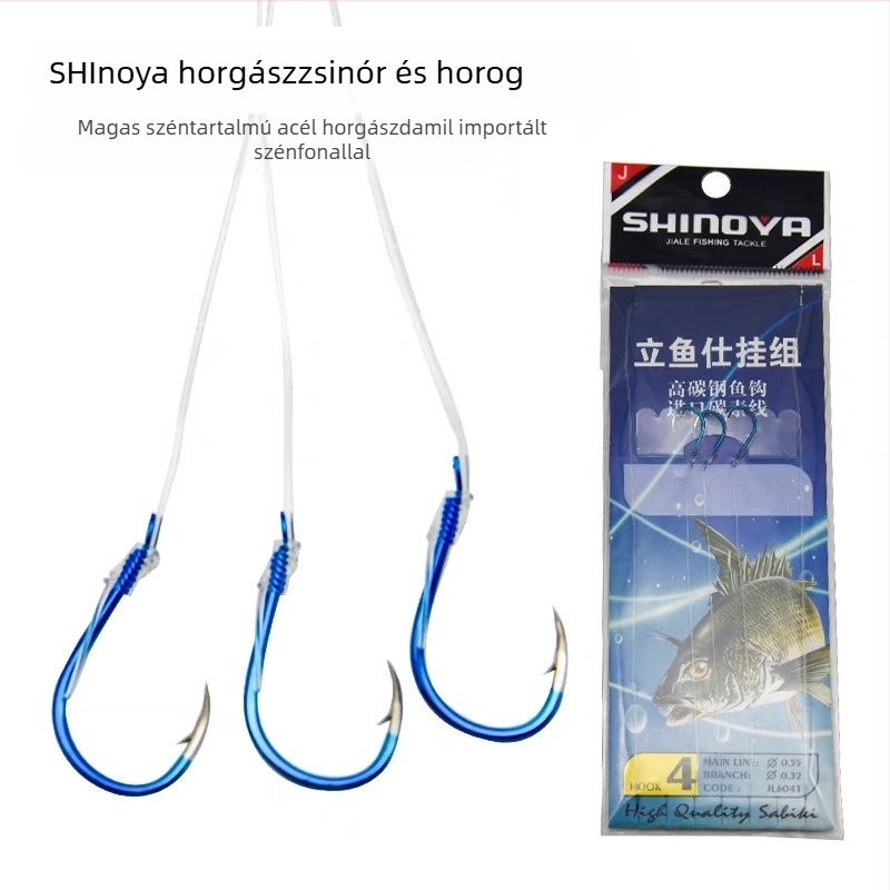 SHINOYA Óceáni horgászathoz készült damilos horgokészlet – Anyag: szénacél huzal, Fő zsinór 90 cm, Horogok (2–5)