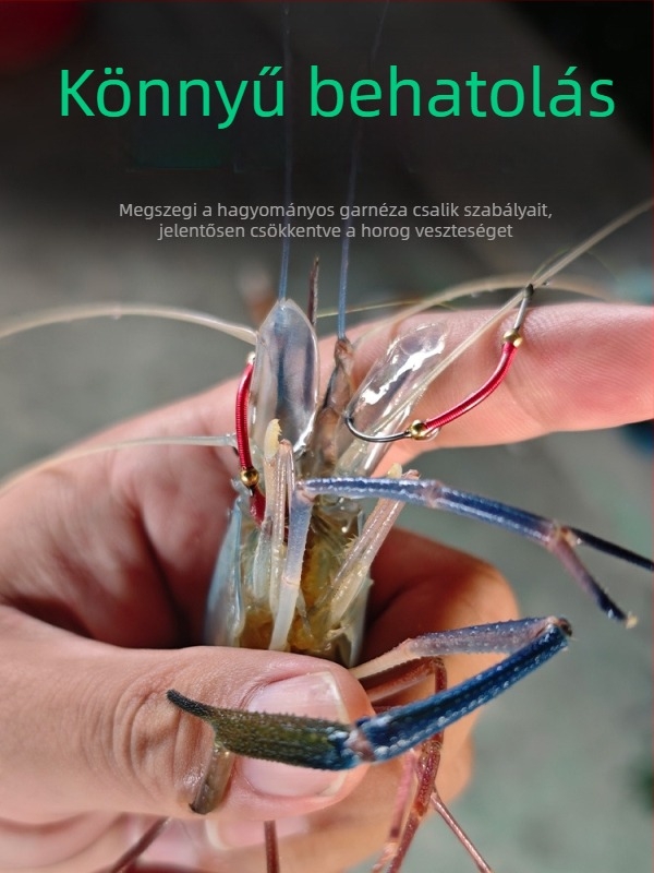  garnéla horgászhorog, tüské nélküli, saját súllyal, két acél golyóval, rendkívül éles, nagy szilárdságú, kézzel készített