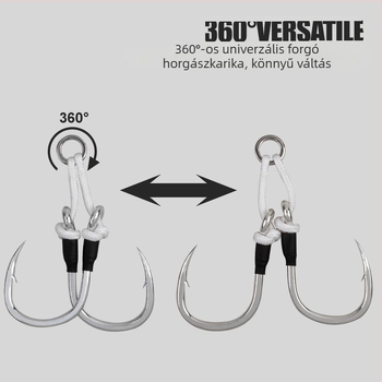TEASER Vaslemez horog, dupla horog, sós víznek ellenálló, tengeri hajóhorgászathoz, 2 db a dobozban