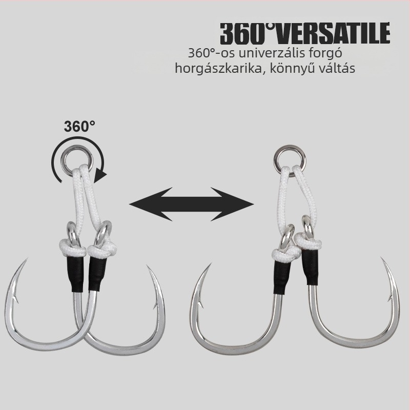 TEASER Vaslemez horog, dupla horog, sós víznek ellenálló, tengeri hajóhorgászathoz, 2 db a dobozban