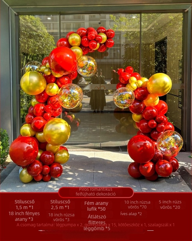 Fél ívű lufiarca megnyitó rendezvényekhez, természetes latex ballonok, gömb alakú, logómentes