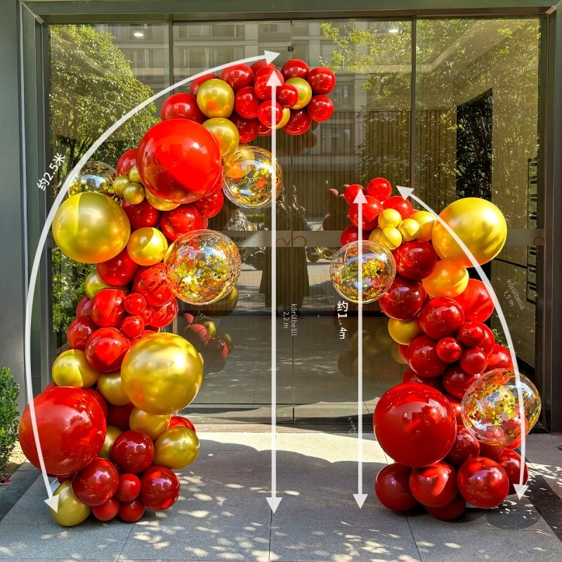 Fél ívű lufiarca megnyitó rendezvényekhez, természetes latex ballonok, gömb alakú, logómentes