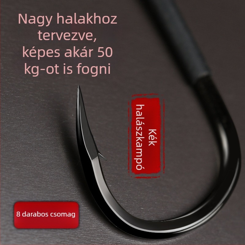 Nagy méretű harapó horog nagy halakhoz – tüskézett, magas széntartalmú acél, márka Fishing Rudder, méretek 4–16, 1000 db