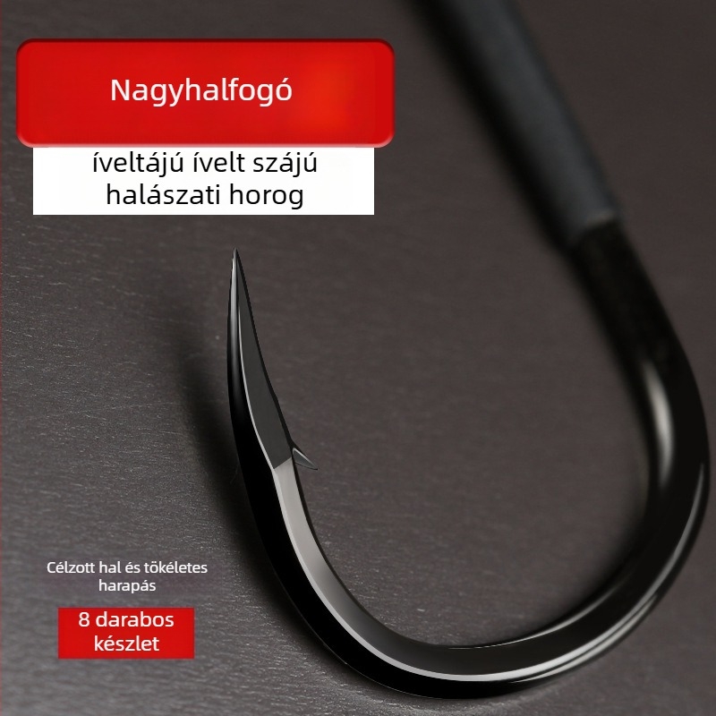 Nagy méretű harapó horog nagy halakhoz – tüskézett, magas széntartalmú acél, márka Fishing Rudder, méretek 4–16, 1000 db