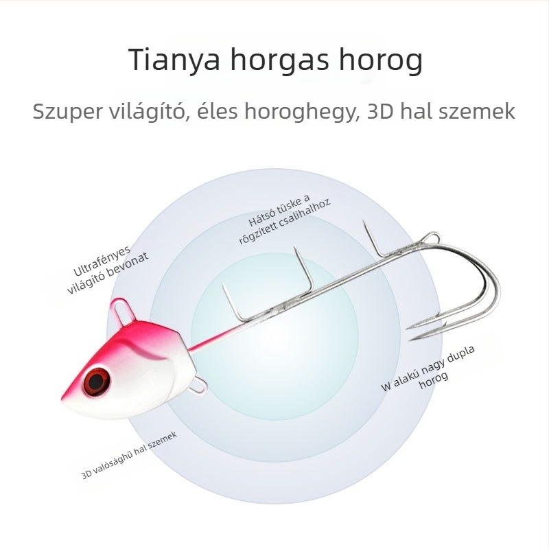 Fényes ólomfejű horog, megerősített dupla horoggal, csalihoz