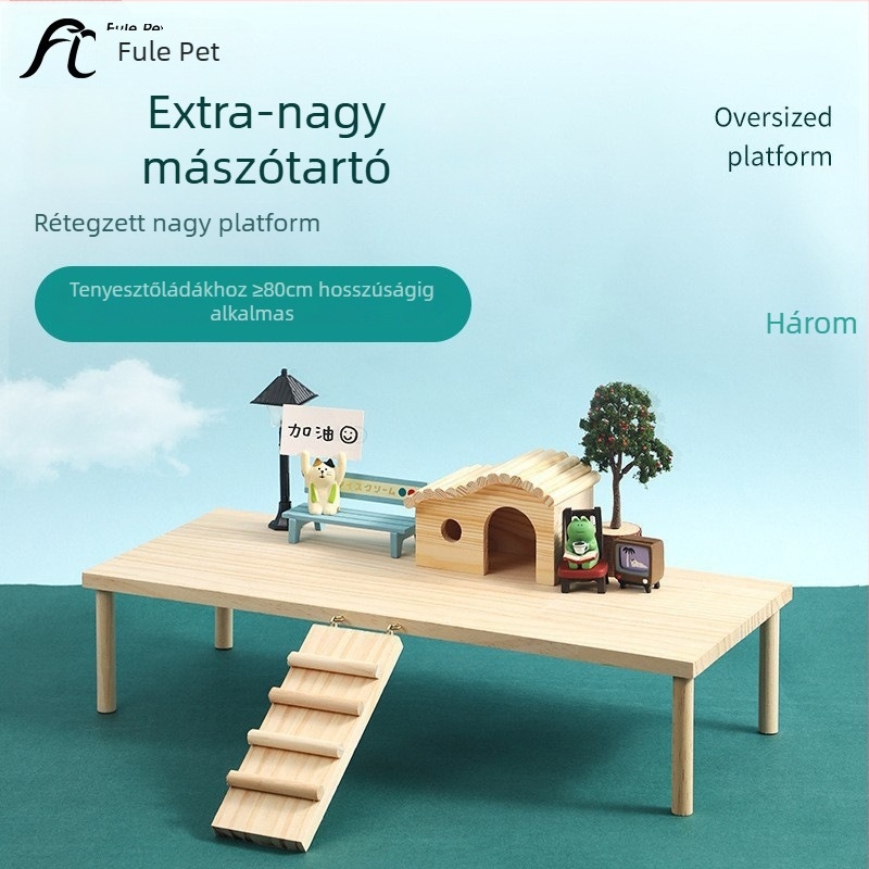 Hörcsögketrechez két szintes díszítő kiegészítő – fa platforma és mászó létra