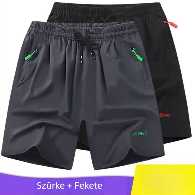 Férfi nyári sportos gyorsan száradó rövidnadrág, egyenes szabás, középméretű hossz, poliészter