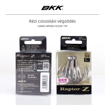 BKK Fekete King Kong 6071-4X-HG háromágú horog, 4× megerősített, korrózióálló tengeri horgászatra