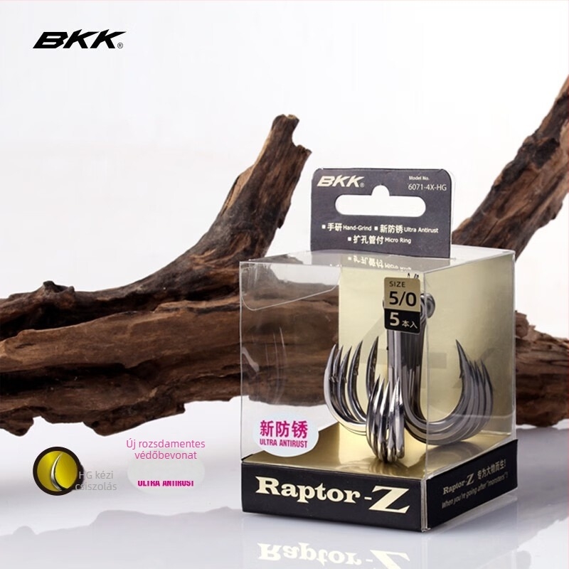 BKK Fekete King Kong 6071-4X-HG háromágú horog, 4× megerősített, korrózióálló tengeri horgászatra