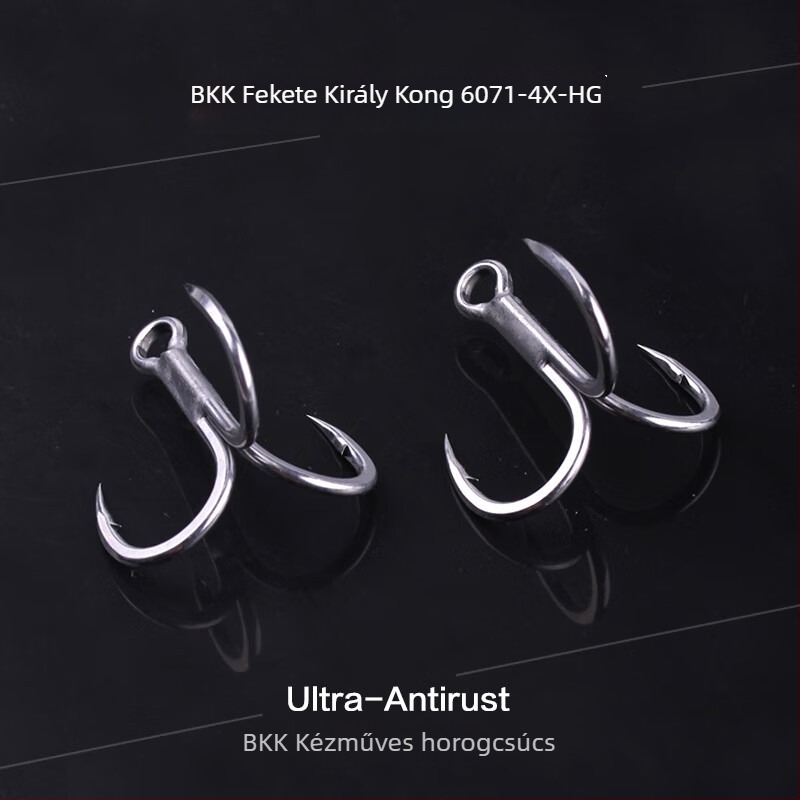 BKK Fekete King Kong 6071-4X-HG háromágú horog, 4× megerősített, korrózióálló tengeri horgászatra