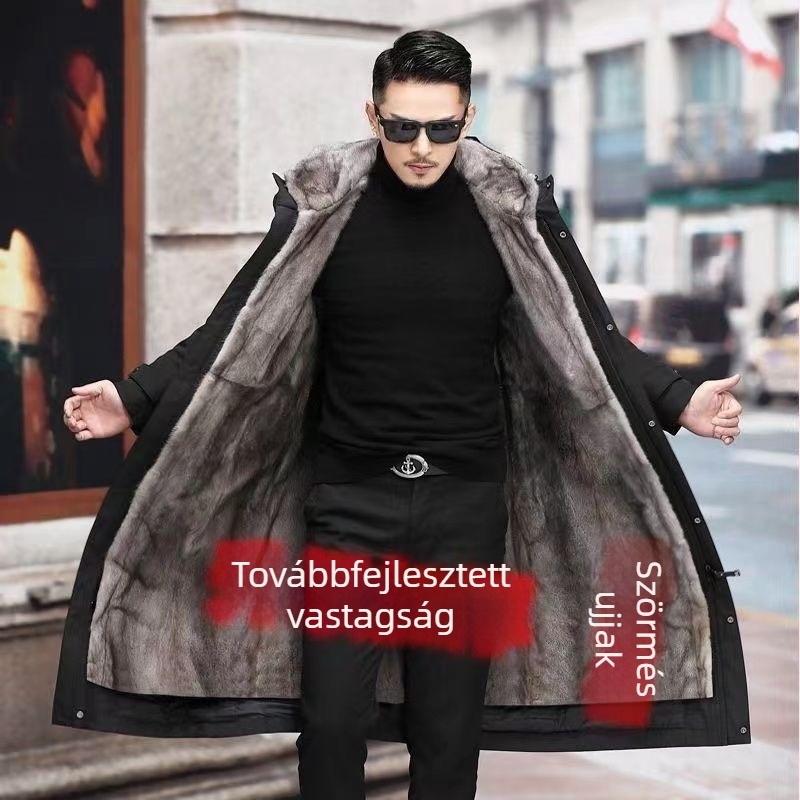 Férfi lóbőr kabát szőrmés béléssel, kapucnival, levehető belső bélés, vastag fleece bélés, plusz méret