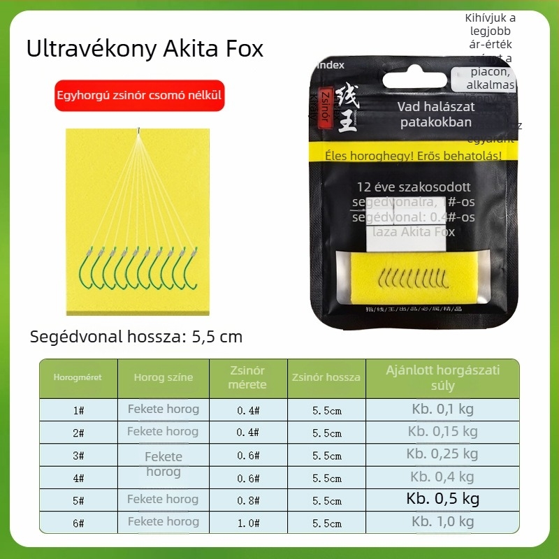 5,5 cm Akita Fox készlet: kötött alhálóval ellátott egyes horog, rövid megkötött horog vad keszeghez – teljes horogkészlet