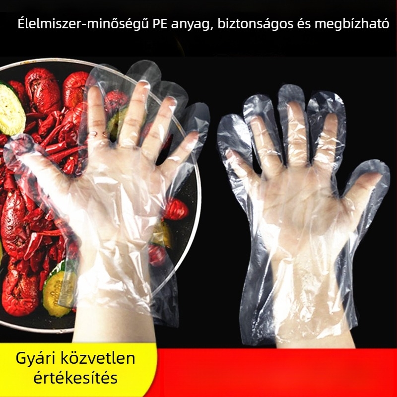 Egyszer használatos műanyag kesztyű, élelmiszerbiztonsági minőség, csúszásmentes, egyszínű mintázat, vastagság 1