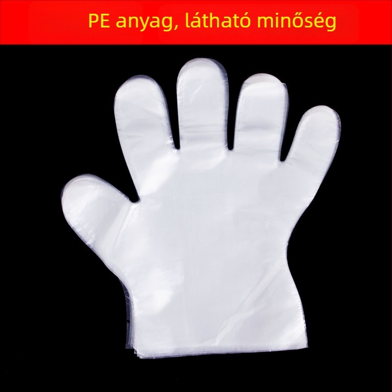 Egyszer használatos műanyag kesztyű, élelmiszerbiztonsági minőség, csúszásmentes, egyszínű mintázat, vastagság 1