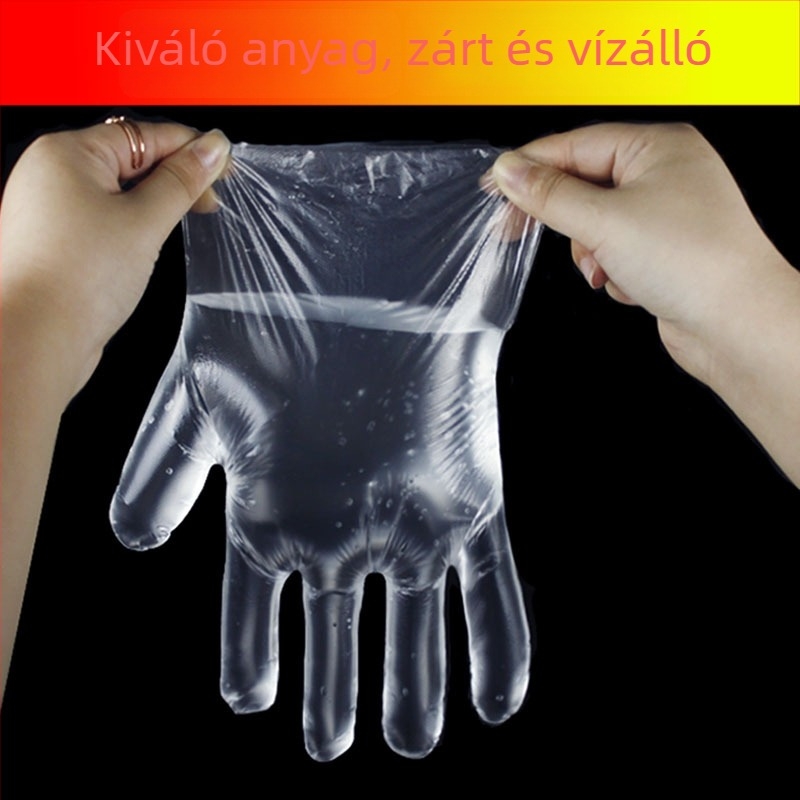 Egyszer használatos műanyag kesztyű, élelmiszerbiztonsági minőség, csúszásmentes, egyszínű mintázat, vastagság 1