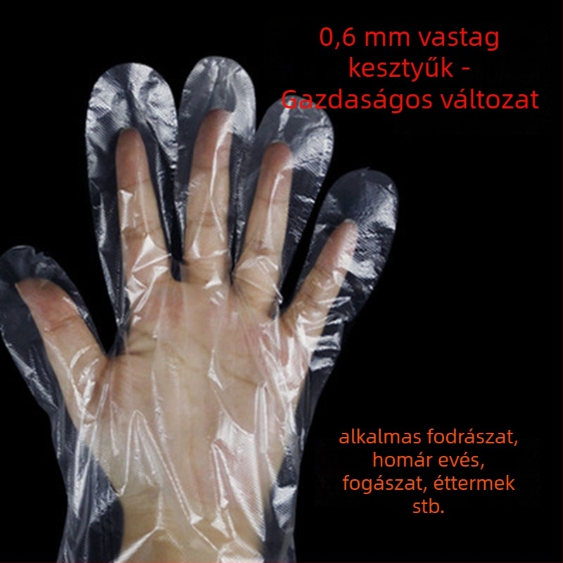 Egyszer használatos műanyag kesztyű, élelmiszerbiztonsági minőség, csúszásmentes, egyszínű mintázat, vastagság 1